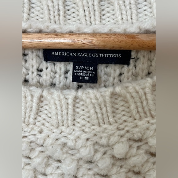 AEO Women's S Cream Wool Alpaca Blend Bobble Knit Crewneck Sweater - Picture 4 of 5
